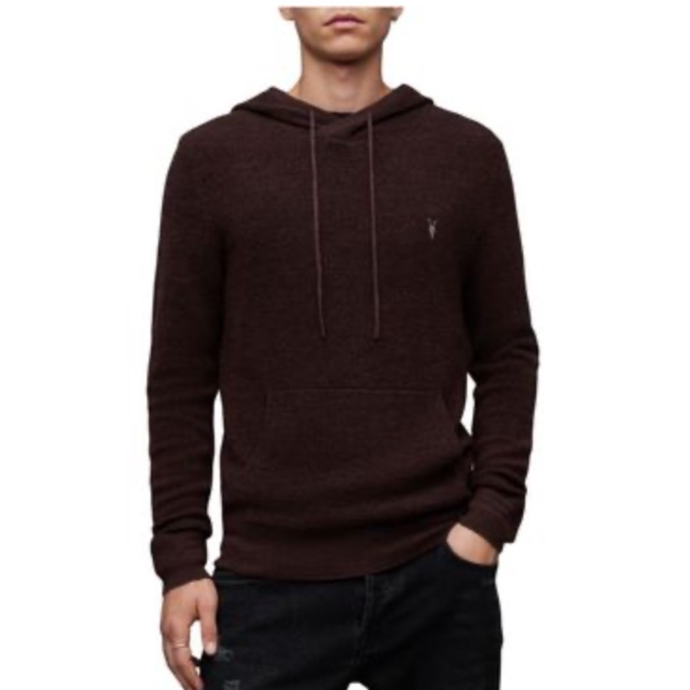 AllSaints Ivar Slim Fit Merino Wool Hoodie in Mars Red Marl Pullover Read*
